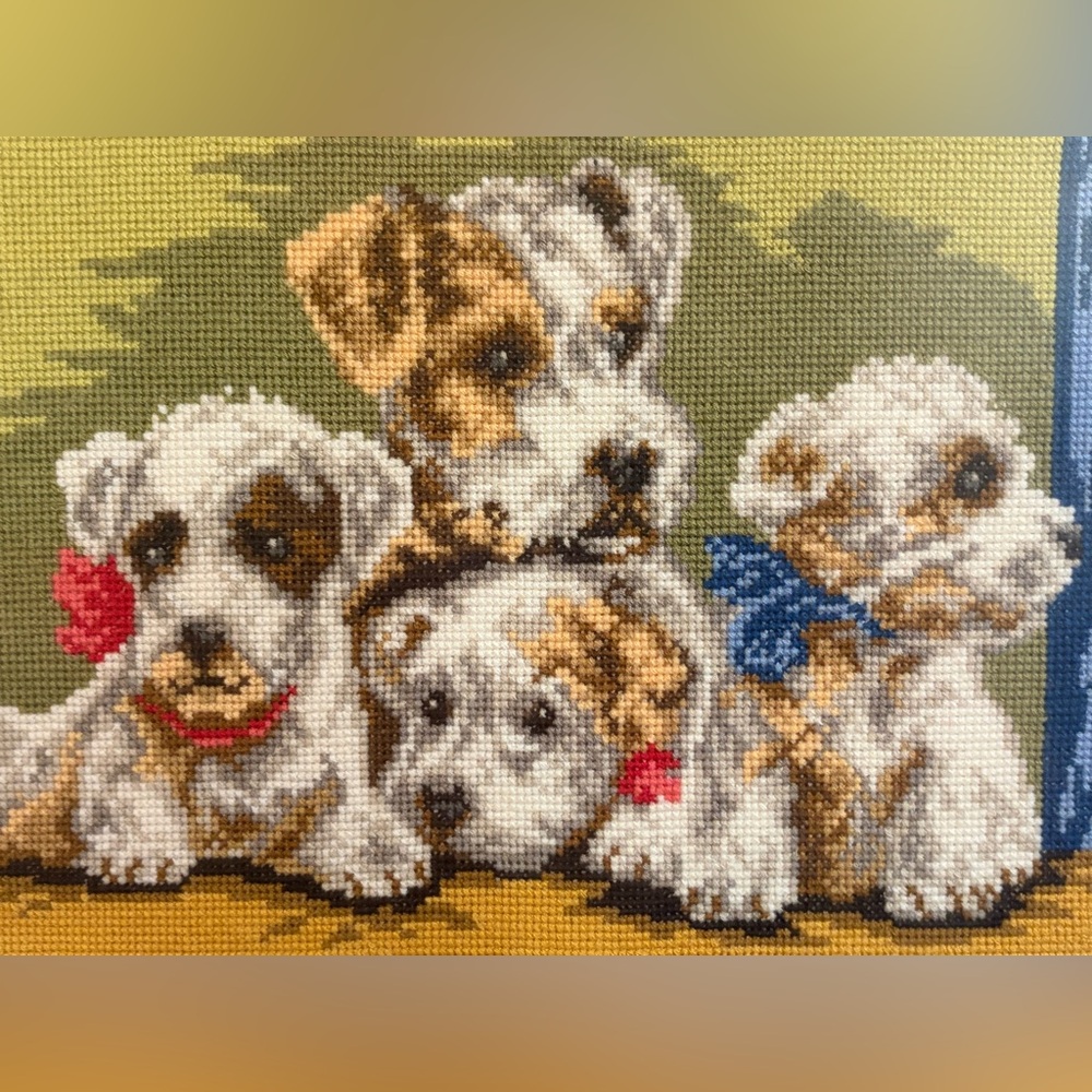 Vintage Best Friends for Life Dog Puppies Cross Stitch, Framed Cottagecore Art - Picture 2 of 13